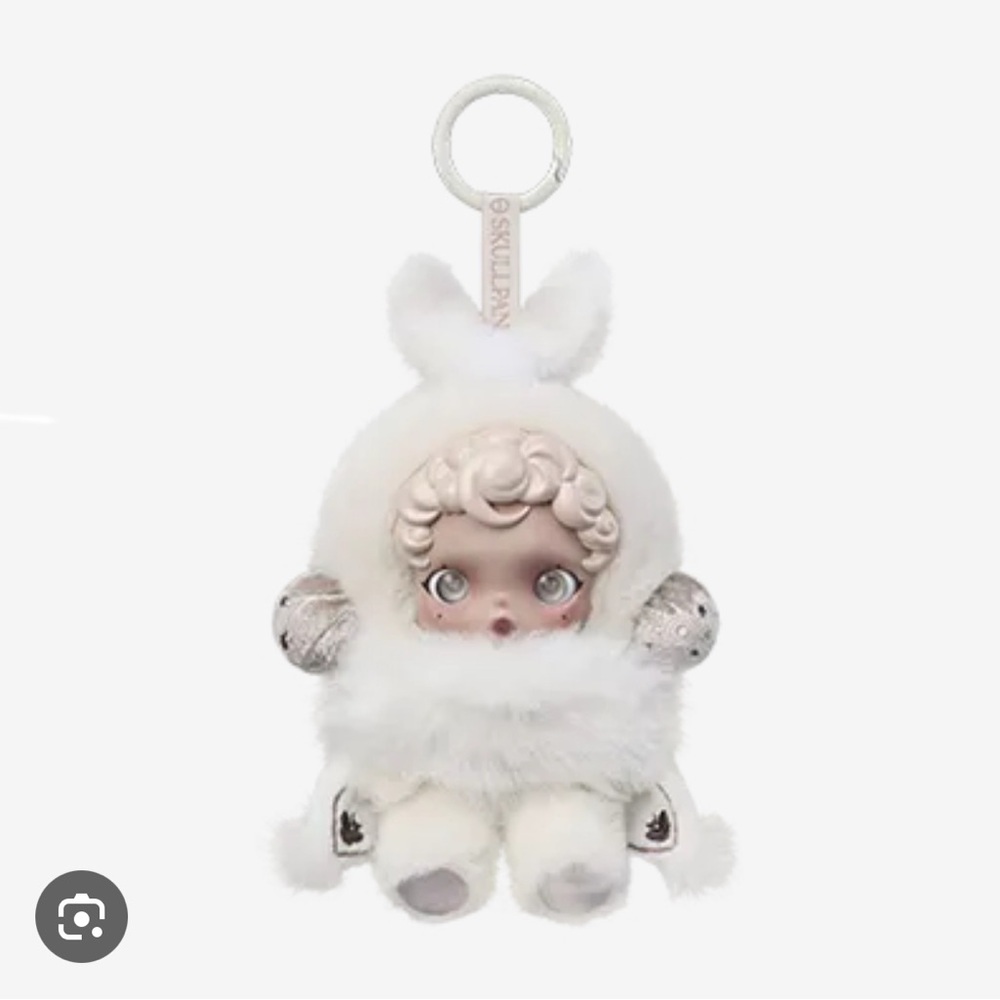 Skull panda Mist White Plush Keychain Accessory